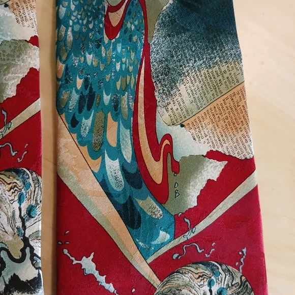 Vintage Deep Red and Teal Artistic Silk Italian Tie - Picture 3 of 9